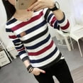 thumbnail image 4 of T-shirt Striped Long Sleeve Cotton Slim Round Collar Shirt Casual Wild Women Tops, 4 of 5