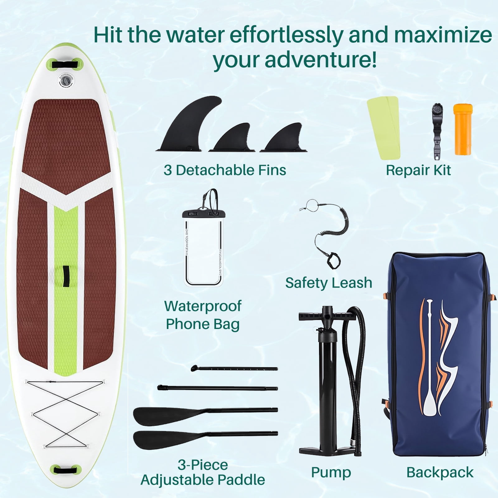 Betcozy Inflatable Stand Up Paddle Board, 2-in-1 Paddle with Premium SUP Paddleboard Accessories, Stable & Non-Slip Deck for Adults & Youth of All Skill Levels, Green