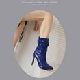 thumbnail image 7 of KIJBLAE Women's Pointed Toe Stilettos Heel Ankle Boots Slouchy Faux Leather Mid Calf Boots Chunky Heel Dress Boots Fall Winter Shoes Blue 45, 7 of 7