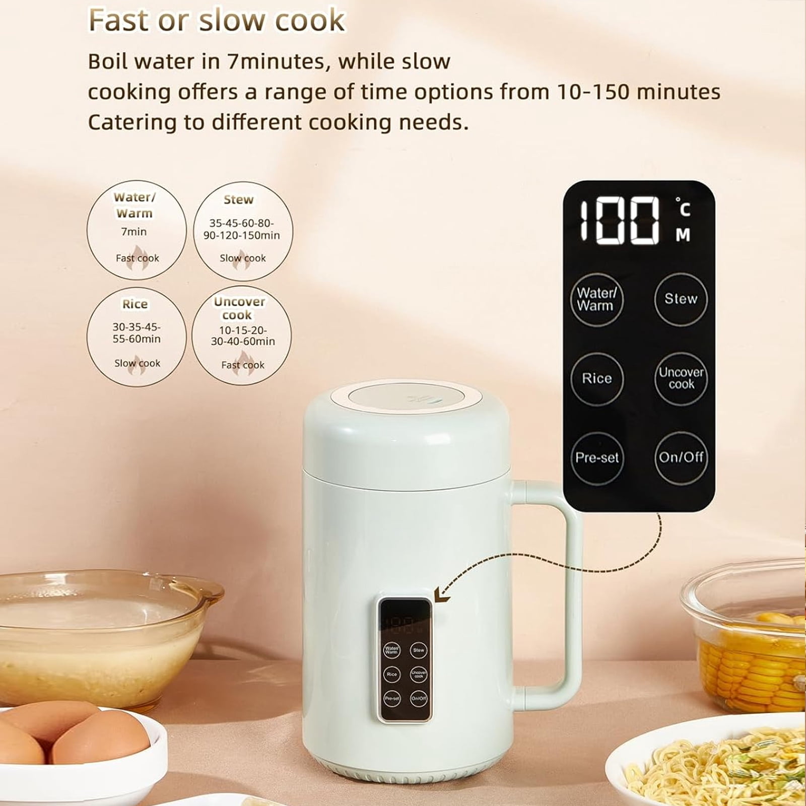 Jenmayt Portable Electric Pot for Cooking Dorm Room - 34oz Non-stick Travel Electric Kettle, Mini Hot Pot with Temperature and Time Control - Self Heating Soup/Rice/Ramen Cooker/Warmer