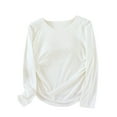 thumbnail image 1 of cfhntfmh Chandails à Manches Longues pour Femmes Hauts Thermiques Col Ras du Cou Soutien-Gorge Intégré Coupe par Temps Froid Couche de Base Chaude Ensembles Vêtements de Nuit (Blanc, Moyen), 1 of 3
