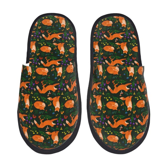 Fotbe Cute Little Foxes Pantuflas Peludas para Mujer con Estampado, Zapatillas de Peluche, Zapatos de Invierno para Casa, Uso Interior y Exterior-Large