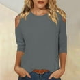 thumbnail image 2 of ZyeKqe Cold Shoulder Tops for Women 3/4 Sleeve Shirts Casual Crewneck Top Solid Color Going out Tops Loose Fitted Blouses, 2 of 6