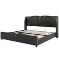 thumbnail image 2 of Christopher Knight Home Luxury PU Upholstered King Bed Frame with Wingback Headboard, Black, 2 of 9