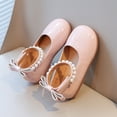 thumbnail image 4 of CUZIBR Toddler Kids Girls Dress Shoes Elegant Mary Jean Solid Color Pearl Bow Hook And Loop Ankle Strap Flat Sole Stylish Dressy Lightweight Wedding Party Princess Shoes,RD2,3.5-4 Years, 4 of 5
