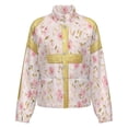 thumbnail image 5 of Jackets for Women Winter Coat Jackets Flannel Stand Collar Jacket(Gold Cross on Pink Floral Pattern,Size:S-4XL), 5 of 7