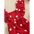 thumbnail image 6 of Baby Girls 2Pcs Summer Outfits, Fuzzy Dots Pattern Ruffle Sleeve Backless Romper + Headband Set, 6 of 8