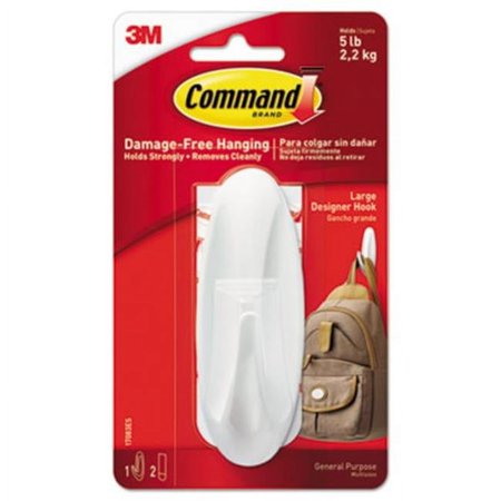 Command 5 lbs Cap General Purpose Hooks, White - Large 1 Hook & 2 Strips Per Pack