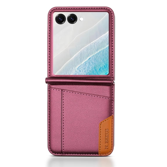 Mynvo Wallet Case for Samsung Galaxy Z Flip 8 with Card Holder, RFID Blocking PU Leather Bumper Anti-Fingerprint Shockproof Protective Cover for Samsung Galaxy Z Flip 8, Winered