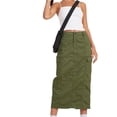 thumbnail image 1 of Qiylii Cargo Skirt for Women with Pockets Vintage Low Rise Drawstring Long Pleated Skirt Asymmetrical Split Midi Skirt Streetwear, 1 of 9