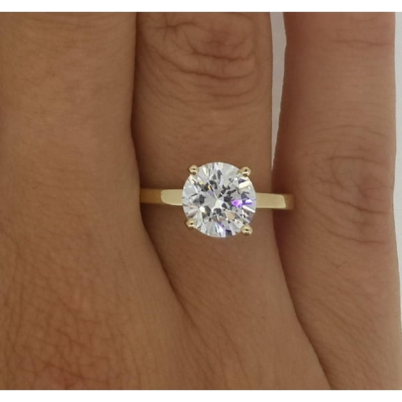 2.5 Ct Classic 4 Prong Round Cut Moissanite Engagement Ring 14K Yellow Gold Plated