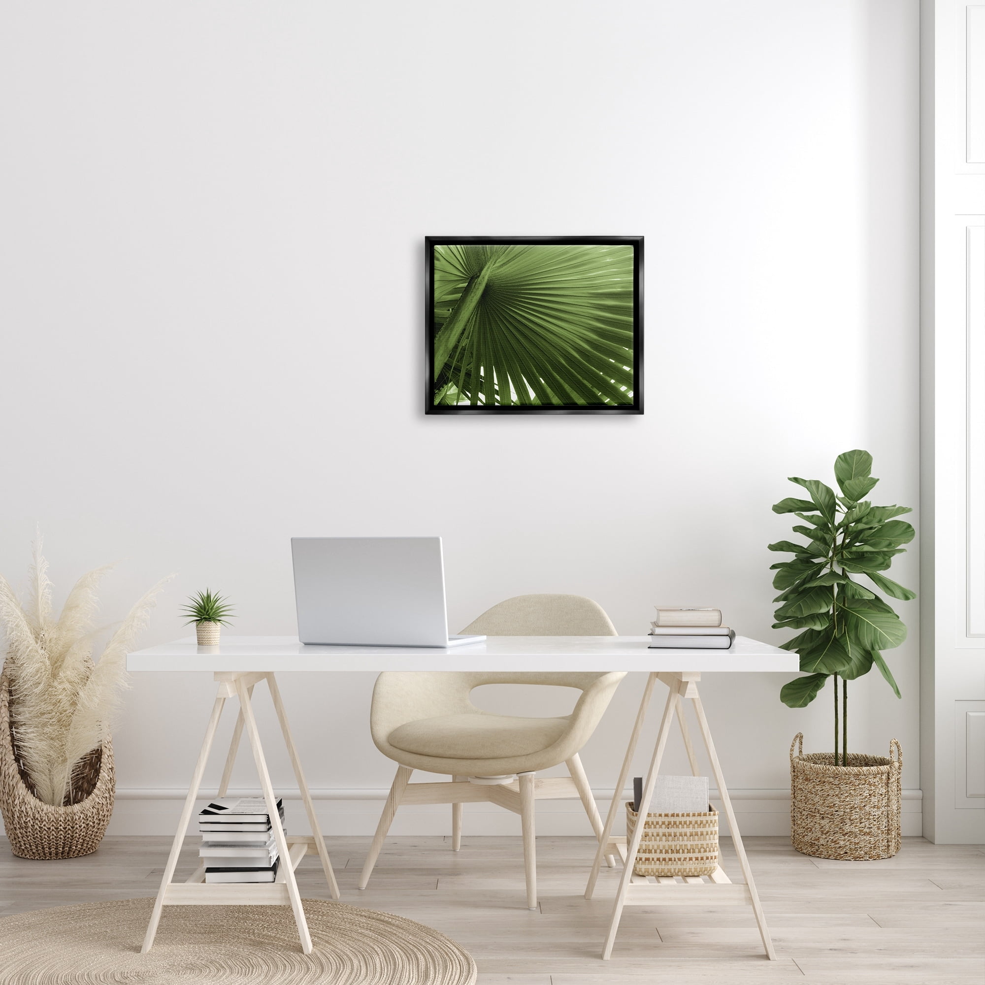 Stupell Industries Close Up Palm Leaf Lush Green Tropical Plant Photograph Luster Gray Floating Framed Canvas Print Wall Art, Design by Graffitee Studios