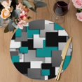 thumbnail image 3 of Modern Turquoise Grey Round 13 Inch Placemats Set of 6, Abstract Geometric Color Blocks HeatResistant Non Slip Place Mats for Dining Table, Wipeable Braided Kitchen Table Mats for Housewarming, 3 of 9