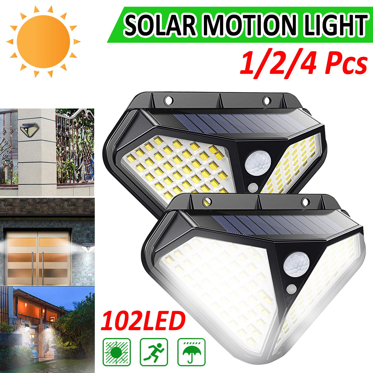 1/2/4 Pack 100 LED Outdoor Motion Sensor Solar Lights Garden Security Wall Lamp 