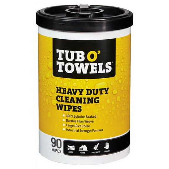 Federal Process Tub O' Towels Heavy Duty Multi-Surface Cleaning Wipes - 90 Count, 10" x 12"