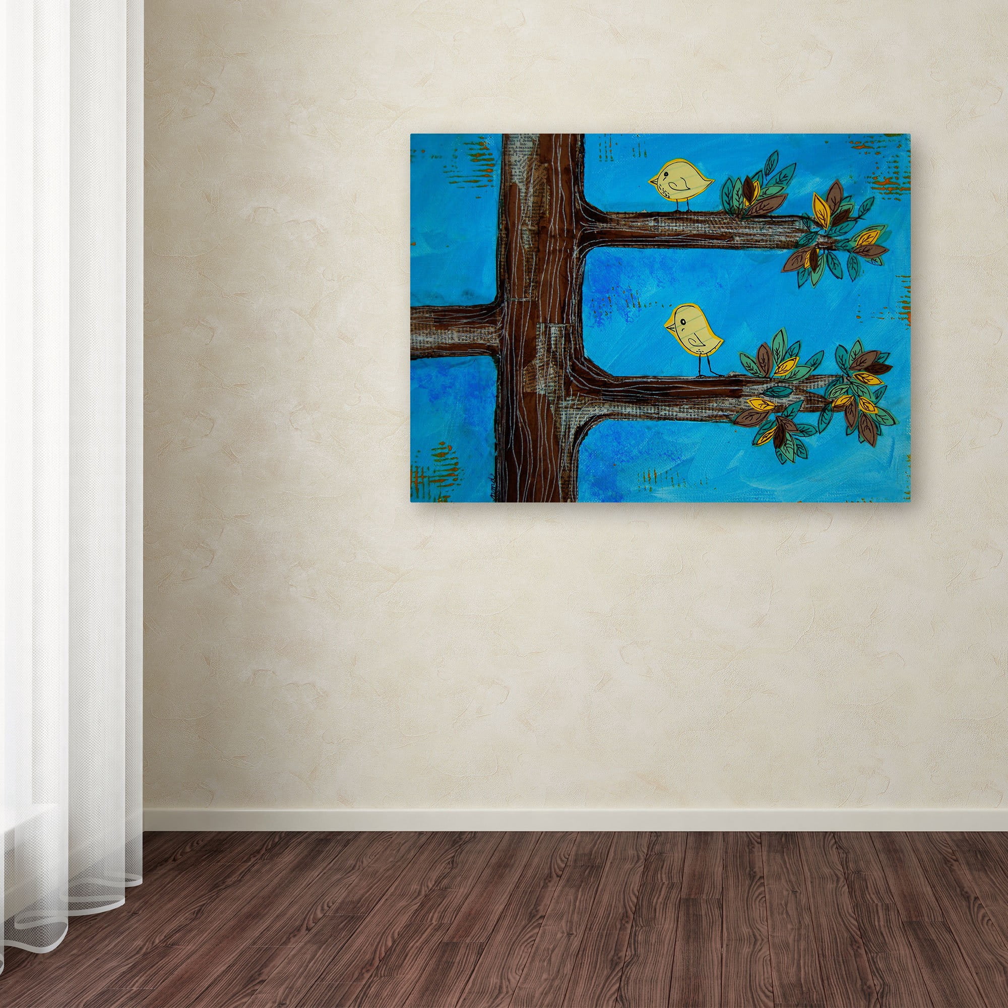 Trademark Fine Art "Birds in a Tree Mixed Media" Canvas Art by Nicole Dietz