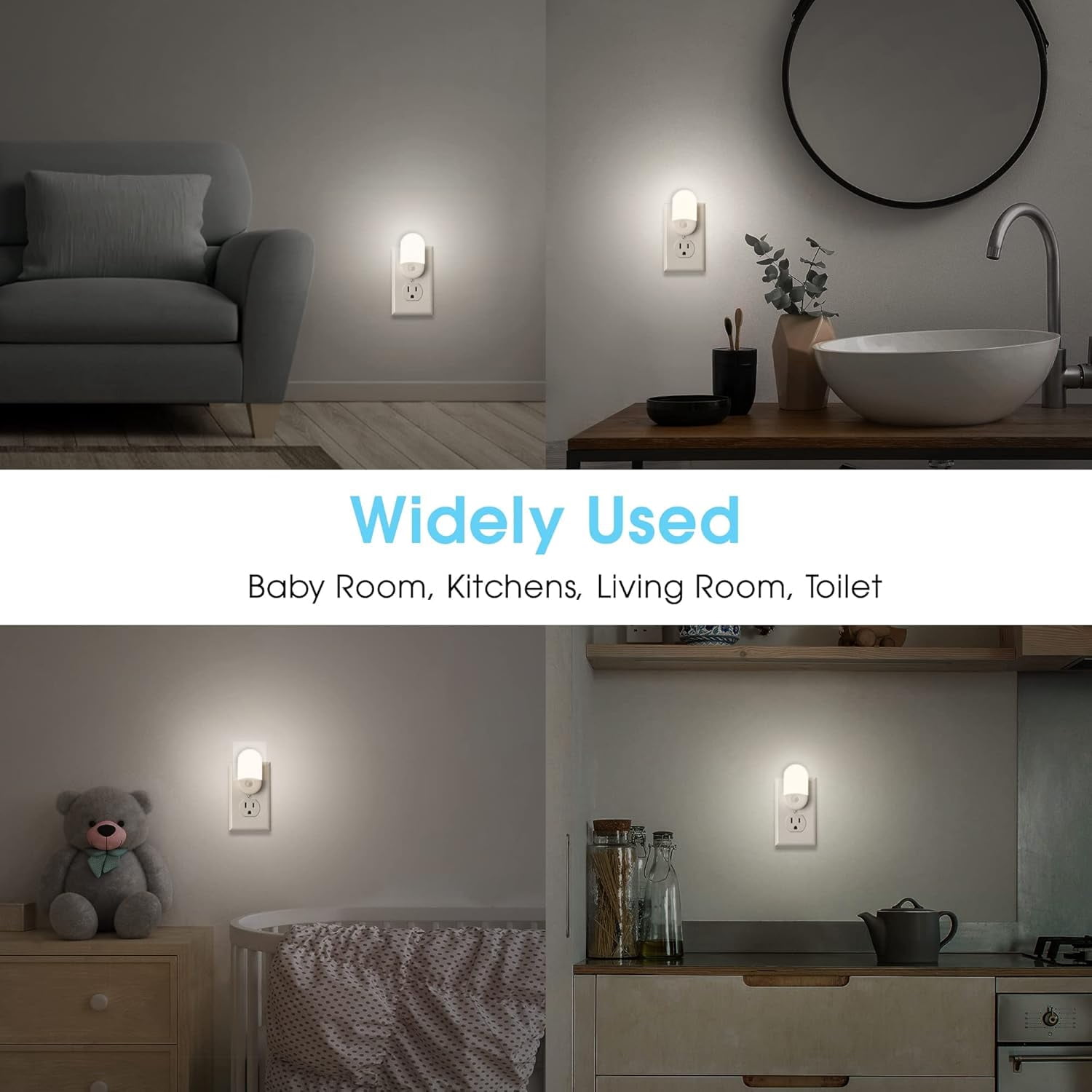 Night Light Plug in, 4 Pack 0.6W LED Night Light for Kids, Auto Dusk to Dawn Sensor Bright Nightlight, Daylight White 5000K, 30/60lm Small Night-Lights for Adults, Hallway, Kitchen, Stairs