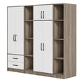 thumbnail image 6 of PAPROOS 6 Door Armoire Wardrobe Closet, 67'' Large Wardrobe Armoire with 2 Drawers & Shelves, Farmhouse Wooden Armoire Storage with Hanging Rod for Bedroom, White+Natural, 6 of 10