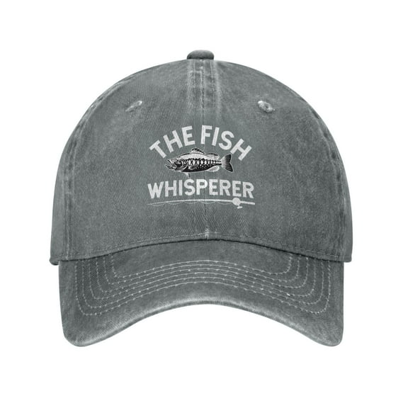 The Fish Whisperer Funny Fishing Baseball Cap Vintage Soft Washed Denim,Golf Dad Hat Adjustable Trucker Hats for Men Women Unisex Adult,Gray