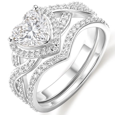 APSVO S925 Sterling Silver Plated Love Heart Wedding Rings for Women CZ Eternity Promise Band Engagement Rings Set Birthday Mothers Day Jewelry Gifts Her Mom Girlfriend Wife Adults Ideas