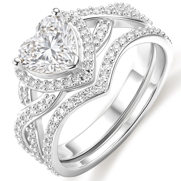 APSVO S925 Sterling Silver Plated Love Heart Wedding Rings for Women CZ Eternity Promise Band Engagement Rings Set Birthday Mothers Day Jewelry Gifts Her Mom Girlfriend Wife Adults Ideas