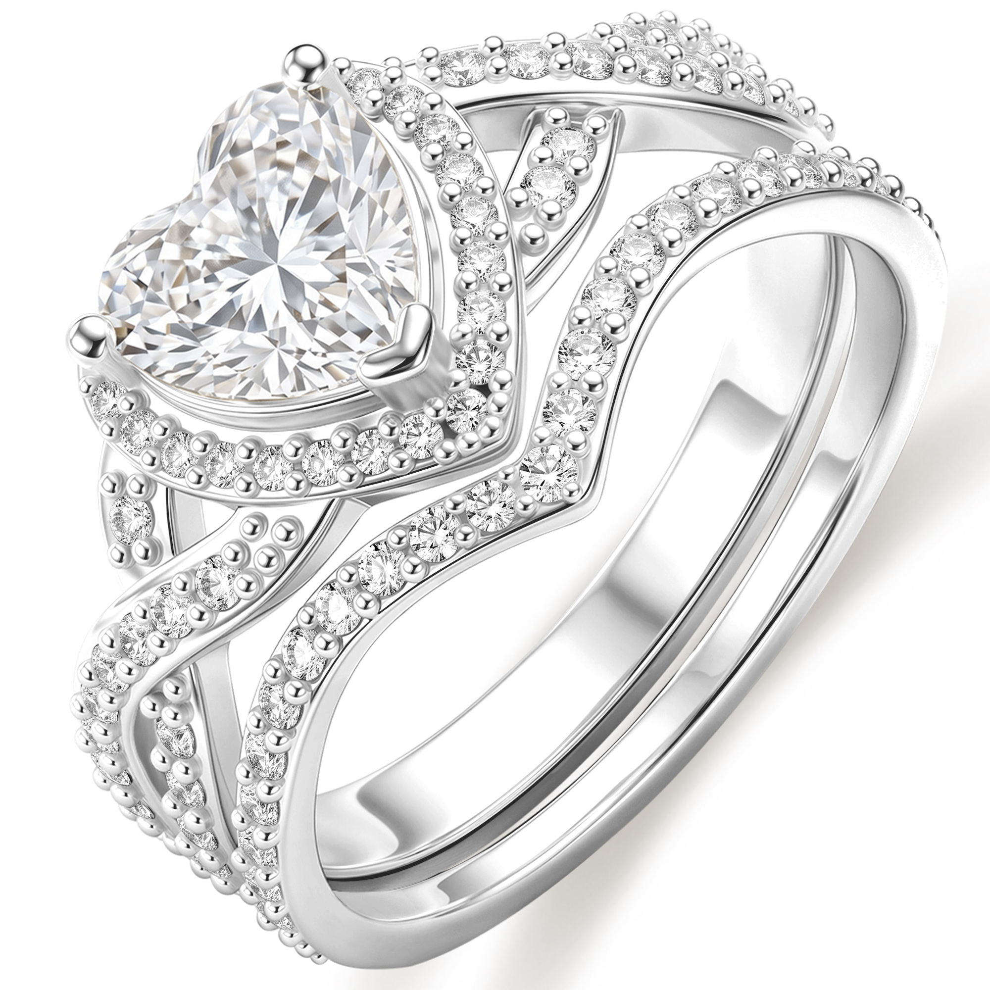 APSVO S925 Sterling Silver Plated Love Heart Wedding Rings for Women CZ Eternity Promise Band Engagement Rings Set Birthday Mothers Day Jewelry Gifts Her Mom Girlfriend Wife Adults Ideas