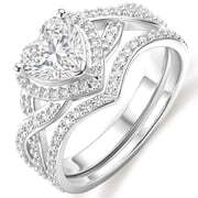 APSVO S925 Sterling Silver Plated Love Heart Wedding Rings for Women Stackable CZ Eternity Promise Band Engagement Rings Set Birthday Jewelry Gifts Adults Ideas