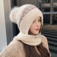 thumbnail image 4 of Grofry Women Winter Hat with Scarf Thick Warm Plush Windproof Cycling Headwear Contrast Color Elastic Full Protecting Outdoor Travel Skiing Cap, 4 of 7