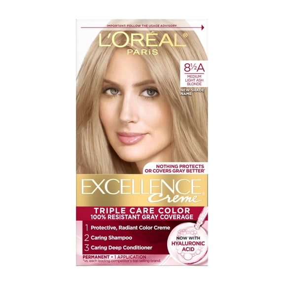 L'Oreal Paris Excellence Creme Permanent Hair Color, Triple Protection, 8.5A Champagne Blonde, 1 Kit