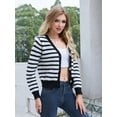 thumbnail image 5 of Scacto Women Striped Sweater Lightweight Knitted Cropped Cardigan Jacket Y2k V-Neck Button Down Loose Open Front Knitwear, 5 of 6