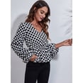 thumbnail image 6 of Women'S Long Sleeve Top Thin Pullovers V Neck - Sleeve Babydoll - Polyester Pull over Small Grid M, 6 of 8
