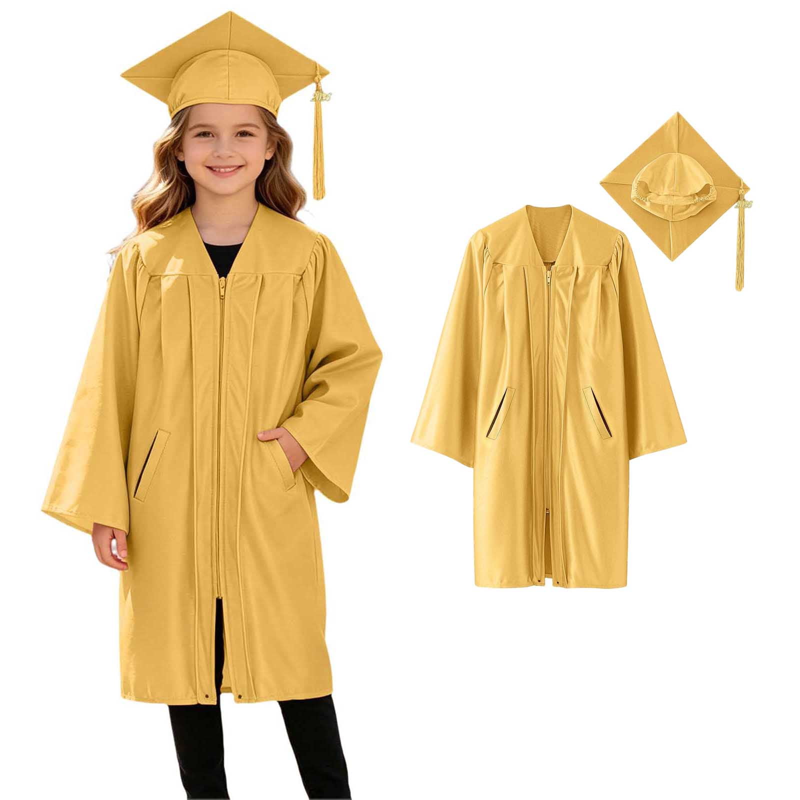 Graduation Kindergarten Cap Gown Set with Tassel Unisex Zipper Kids Graduation Gown with Pockets Graduation Outfits Graduation Clothes for Girls and Boys 2-12 Years