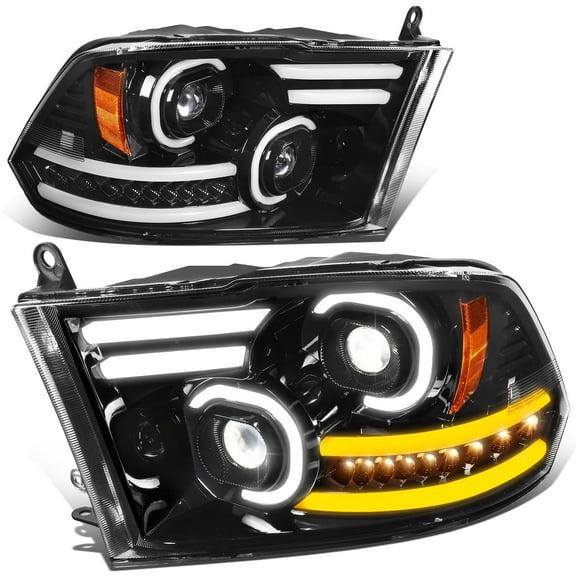DNA Motoring HL-HAY-019-BK Black LED Sequential Signal Projector Headlight Lamps for 2009-2018 Dodge Ram 1500 2500 3500