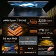 thumbnail image 2 of Auusda 16" Gaming Laptop w/AMD Ryzen 7 7840HS 3.8-5.1GHz, 32GB DDR5 RAM(Dual Channel), 1TB NVMe SSD(Slot*2), Windows 11 Pro Laptop Computer, Backlit, Fingerprint, 2 of 8