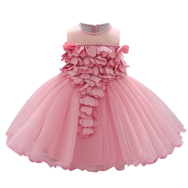Vestido Para Niñas, Ropa Para Niñas Pequeñas, Temperamento, Flores, Perlas, Hilo De Red, Vestido De Fiesta De Cumpleaños, Vestidos, Rosa Intenso Odeerbi LM103-8313