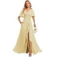 thumbnail image 1 of Vestido de dama de honor Deamify Simple, talla grande, gasa, amarillo, 22 W, 1 of 7