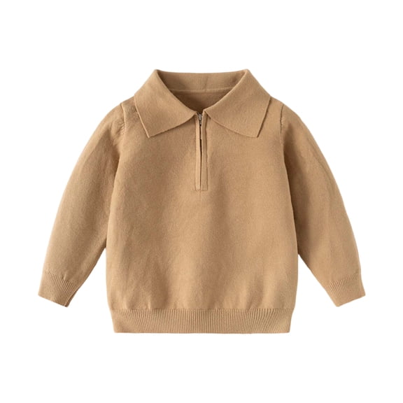 KKBOTIVE Boys Quarter Zip Long Sleeve Shirt Casual Solid Color Sweatshirt Lapel Cozy Top for Kids Toddler Fall Spring Clothes ( Khaki Size: 4-5 Years )