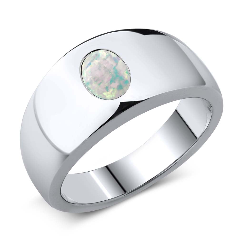 1.05 Ct Oval White Simulated Opal 925 Sterling Silver Men's Ring Sizes 7 to 13 by