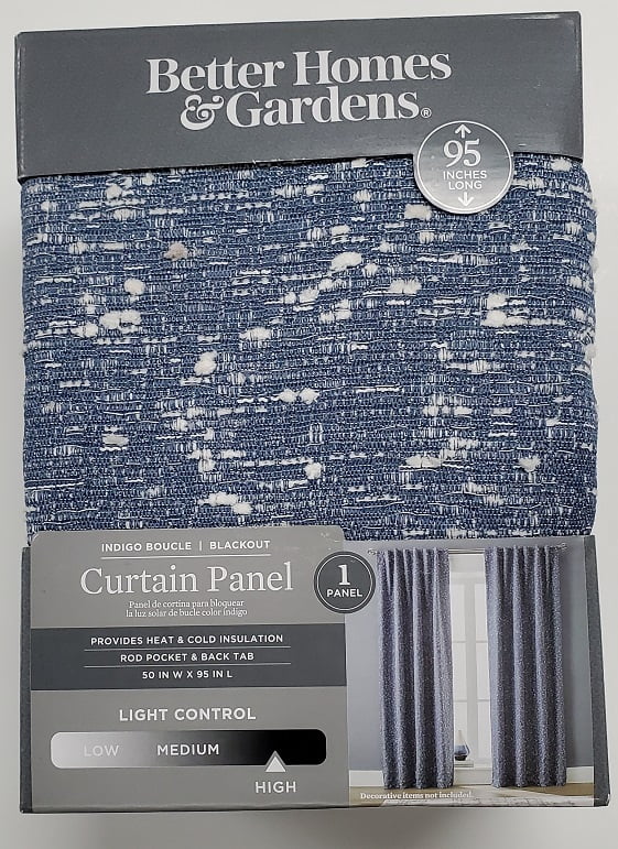 (2 pack) Better Homes & Gardens Boucle Blackout Curtain Panel, 1-Piece, Blue, 50" W x 95" L