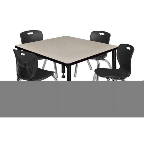 Regency  42 in. Kee Square Height Adjustable Classroom Table with 12 in. 4 Andy Stack Chairs, Maple, Chrome & Black