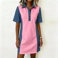 thumbnail image 6 of Ovbmpzd Womens Summer Dresses Imitation Denim Pink Loose Fitting Shift Collared Mini Casual&nbsp;Dresses&nbsp;for Women, 6 of 6