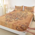 thumbnail image 3 of jejeloiu Retro Bohemian Flowers Twin Sheet Sets,Rustic Damask Pattern Twin Fitted Sheet,Orange Vintage Floral Flat Sheet For Men Womwn,Microfiber Bedroom Decor,3-Piece, 3 of 7