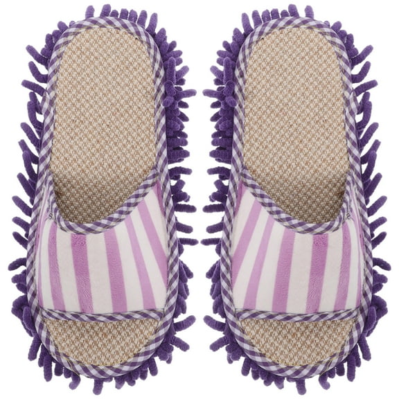 OUNONA 1 Pair of Reusable Mop Slippers Multi Purpose Floor Cleaning Shoes Duster Stripped Slippers for Bathroom Kitchen Floor Cleaning