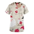thumbnail image 4 of DPTALR Hauts pour Femmes Manches Courtes Col en V Uniforme de Travail Imprimé de Noël avec Poche Blouse, 4 of 5