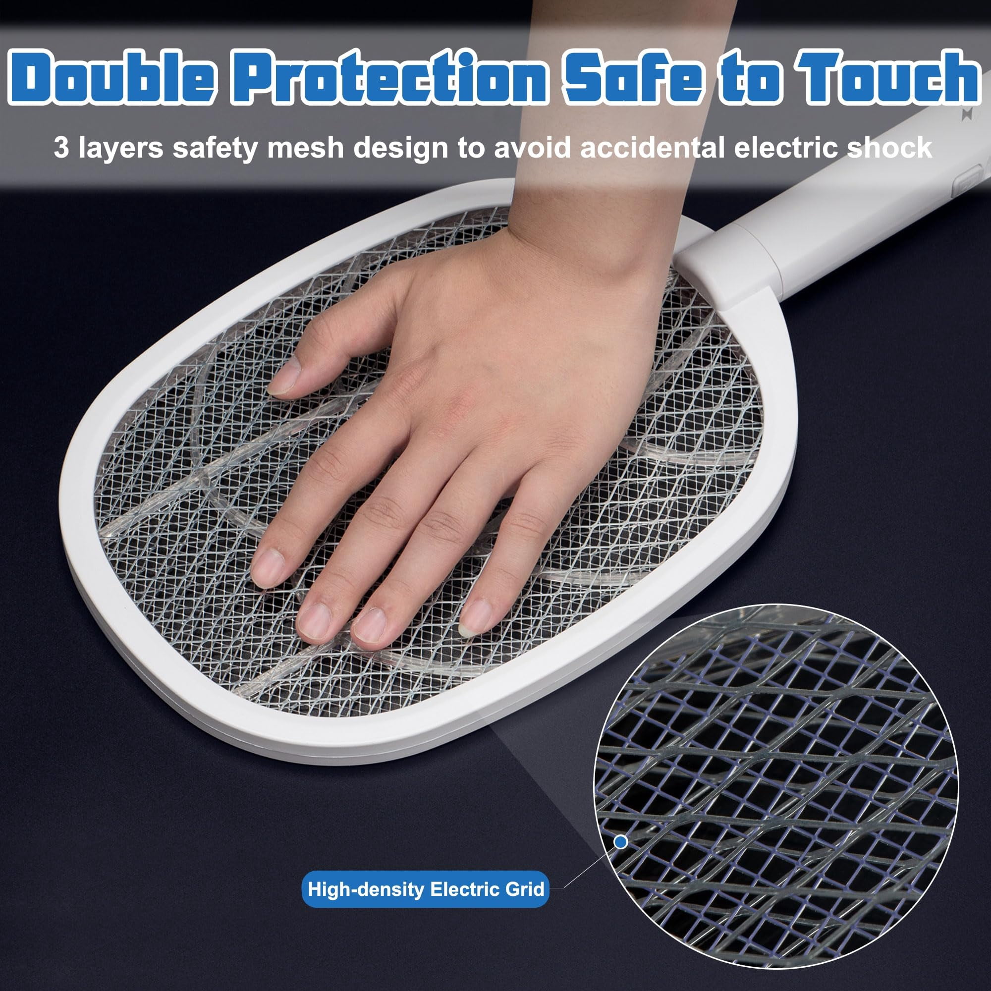 3 Packs Electric Fly Swatter Rackets  2-in-1 Handhold Zapper With 3000v High Plug-in Mosquito Killer Insect Light 3 Layer Safety Mesh Portable For Indoor Outdoor Use