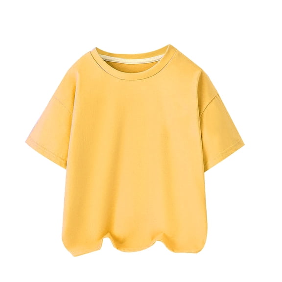 GiLiling Girls Short Sleeve T Shirt Oversized Crewneck Casual Basic Cotton Tee for Kids and Baby Clothing (Yellow, 5-6 Years)