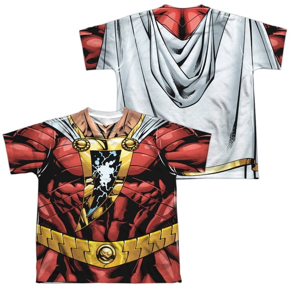 Jla - Shazam Uniform (Front/Back Print) - Youth Short Sleeve Shirt - Large