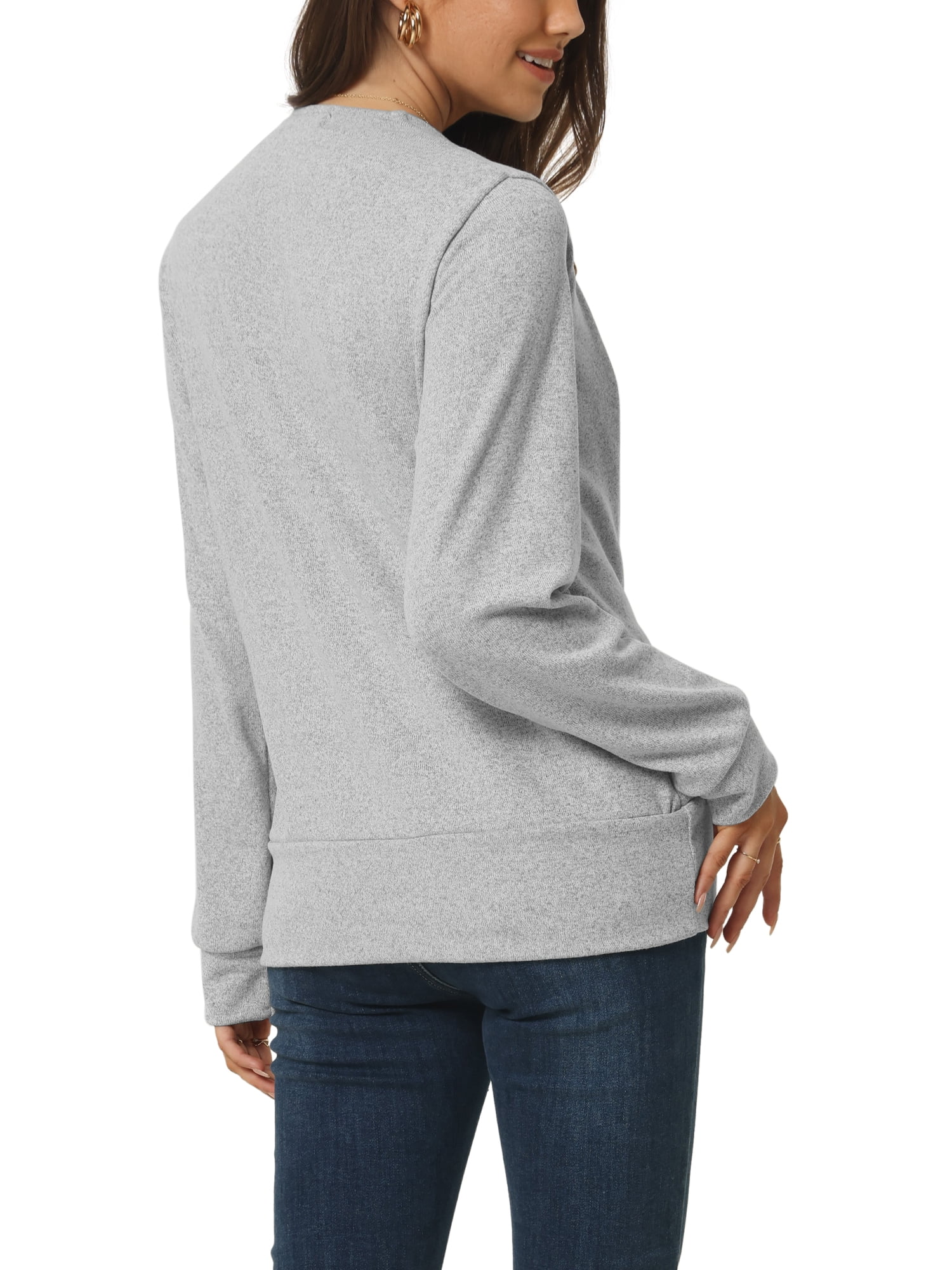 Unique Bargains Women's Long Sleeve Square Neck Solid Color Fake Two-Piece Casual Top