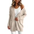 thumbnail image 2 of XUNKUSGA Cardigan Sweaters for Women Classic Solid Color Long Sleeve Open Front Knit Sweater Coat Casual Loose Mid Length Cardigan for Women with Pocket Beige S, 2 of 10