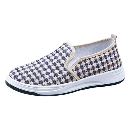 

Cathalem Fashion Spring And Summer Women Casual Shoes Round Toe Flat Bottom Thick Bottom Non Slip Slip On Houndstooth Blue 40